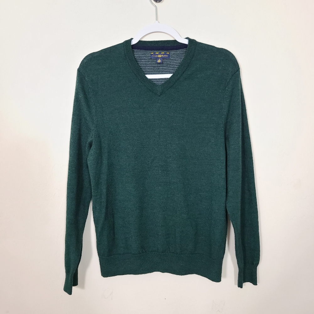 Club Room Wool Blend Dark Green‎ V-Neck Pullover Sweater Mens Size Small
